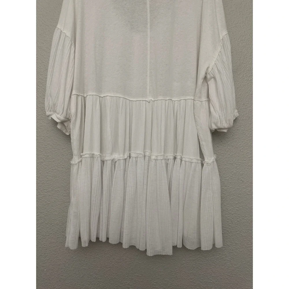 Free People We The Free Skye Tee Tiered Babydoll Henley Tunic Top White Small